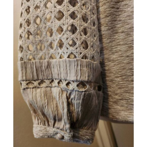 T83 See And Be Seen lightweight crocheted long-sleeve top heather taupe Sz L - Picture 7 of 11